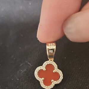 Red Clover Moissanite Pendant 925 Gold Vermeil